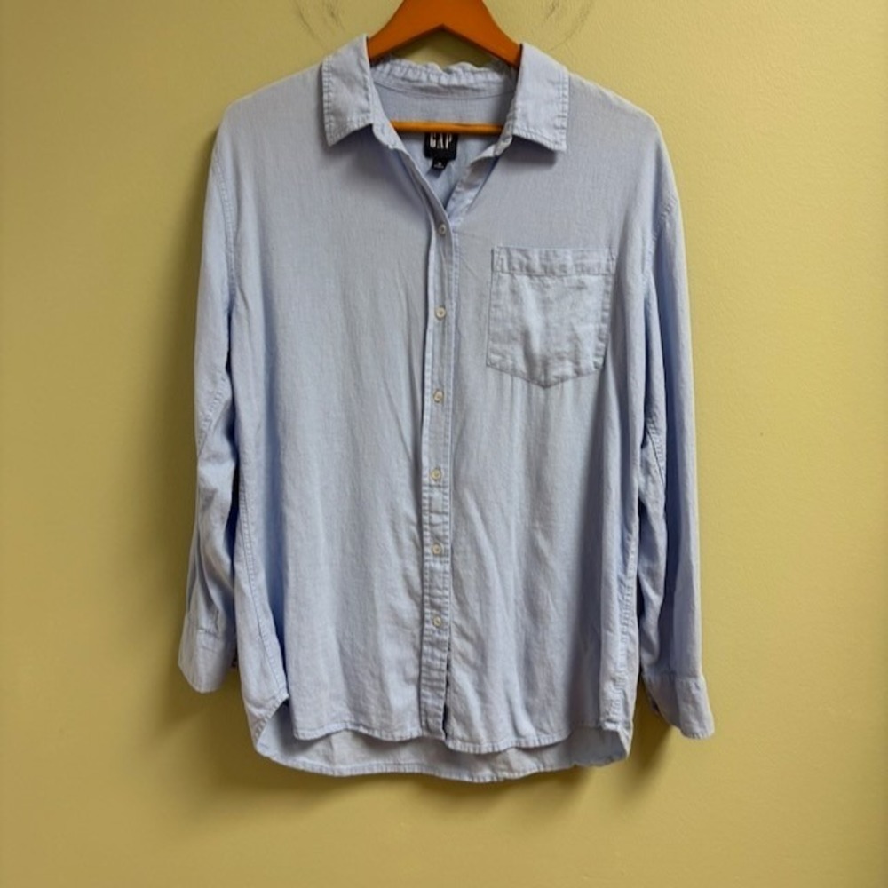 GAP Womens Linen Blend Button Down Long Sleeve Shirt Size M Oversized Coastal